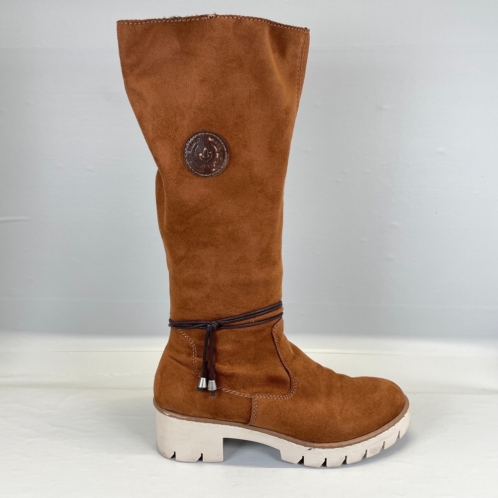 Rieker Zip Lace Tall Boots Womens Size 37 US 6 Brown Textile Comfort Shoes